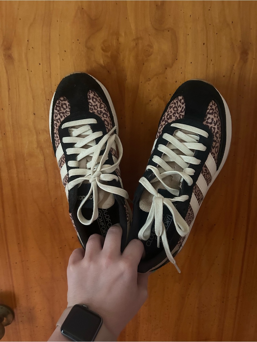adidas Women's Leopard Accent Sneakers - Black, Pink & Cream